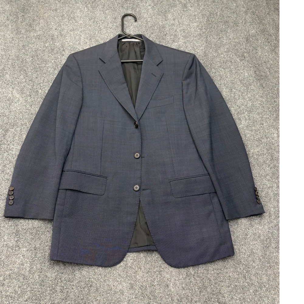 Davide Cenci Italy Virgin Wool Mohair Blazer Blue Grey 3 Button Suit Jacket 48R
